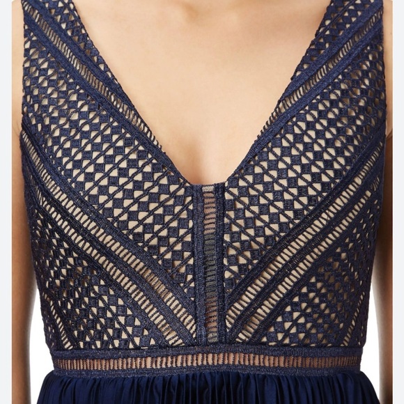 Adrianna Papell Eyelet Lace Pleated High/Low Evening Maxi Floor Length Dress, 6 - Picture 3 of 14